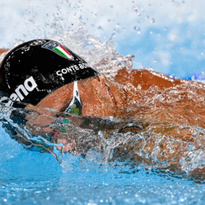 Paolo Conte Bonin of Italy competes in the swimming 4x100m Freestyle Relay Men Final during the Paris 2024 Olympic Games at La Defense Arena in Paris (France), July 27, 2024.